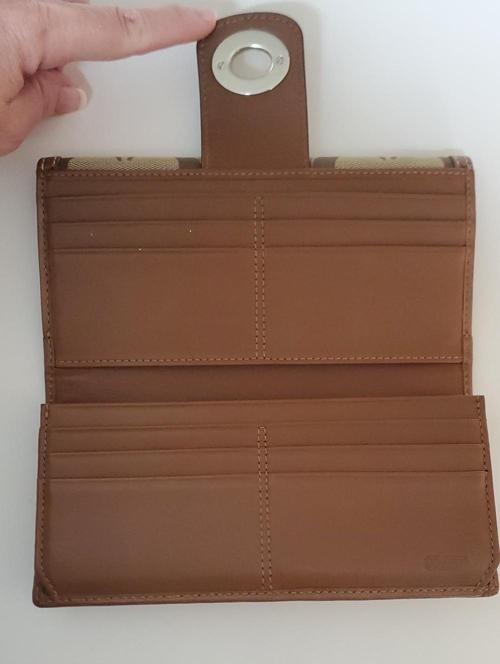 Coach Signature Turnlock Long Wallet Khaki Brown Canvas Leather Y2K EUC - Picture 7 of 17